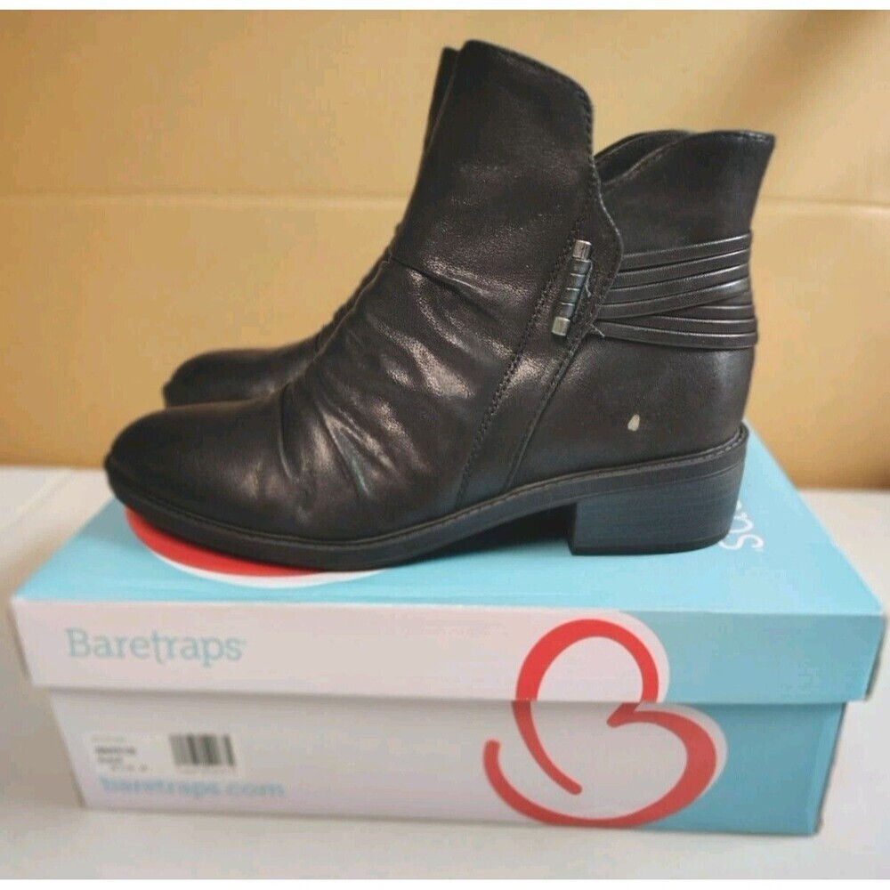 Baretraps Drennan Womens Black Ruched Ankle Boots Block Heel Zipper size 9M